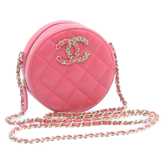 CHANEL Matelasse Caviar Skin Chain Shoulder Bag Pink CC 23651A