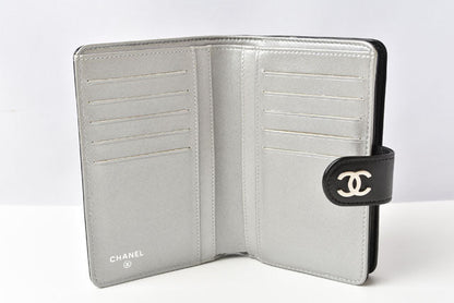 Chanel Leather Folding Wallet A50087 Black/Silver