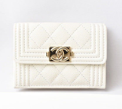 Chanel Caviar Skin Boy Chanel Mini Wallet Off White Gold