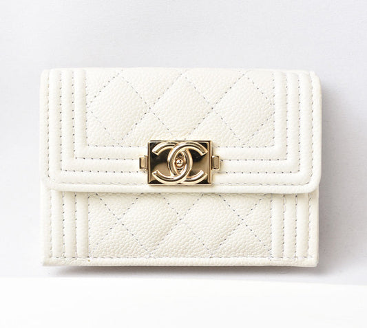 Chanel Caviar Skin Boy Chanel Mini Wallet Off White Gold