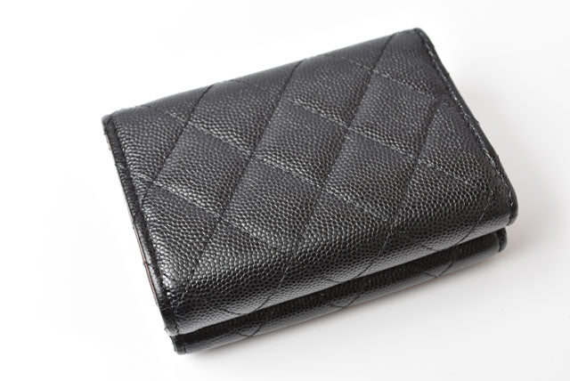 Chanel Caviar Skin Compact Wallet A84401 Black