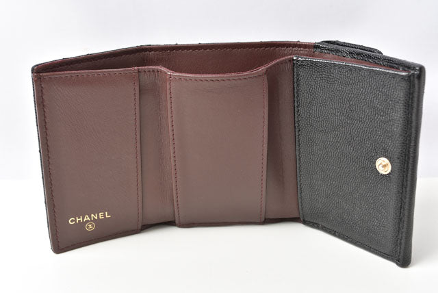 Chanel Caviar Skin Compact Wallet A84401 Black