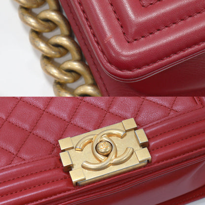 Chanel Boy Chain Shoulder Bag Lambskin Red A67085
