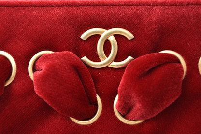 Chanel Red Velvet Clutch Bag/Flat Pouch