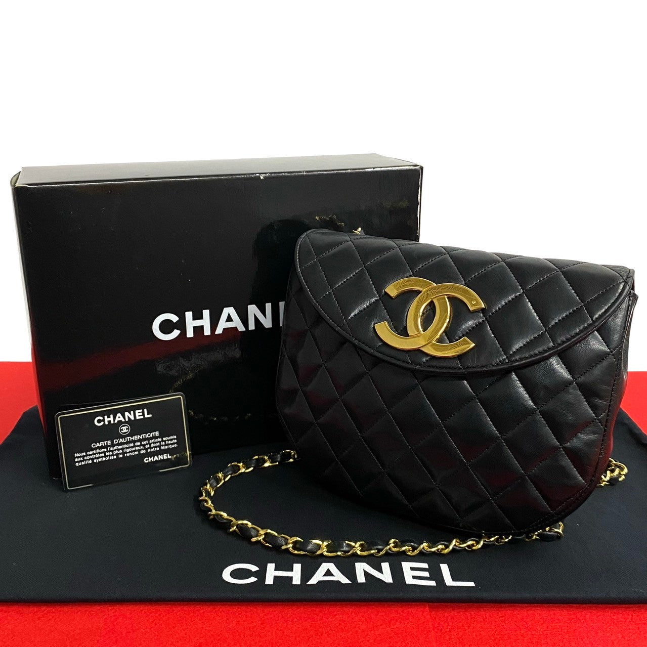 Chanel CC Matelasse Half Moon Crossbody Bag  Leather Crossbody Bag