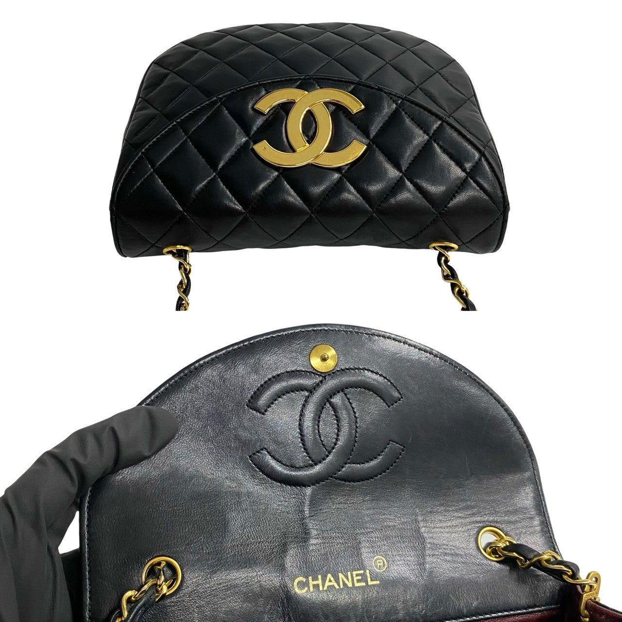 Chanel CC Matelasse Half Moon Crossbody Bag  Leather Crossbody Bag