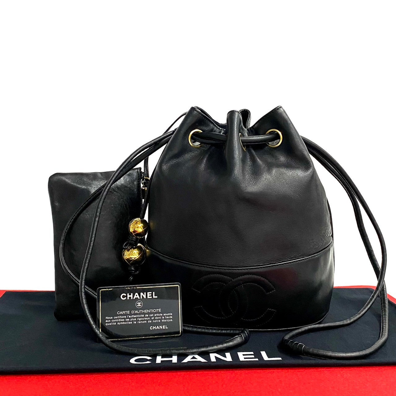Chanel CC Drawstring Bucket Bag  Leather Crossbody Bag in New Condition