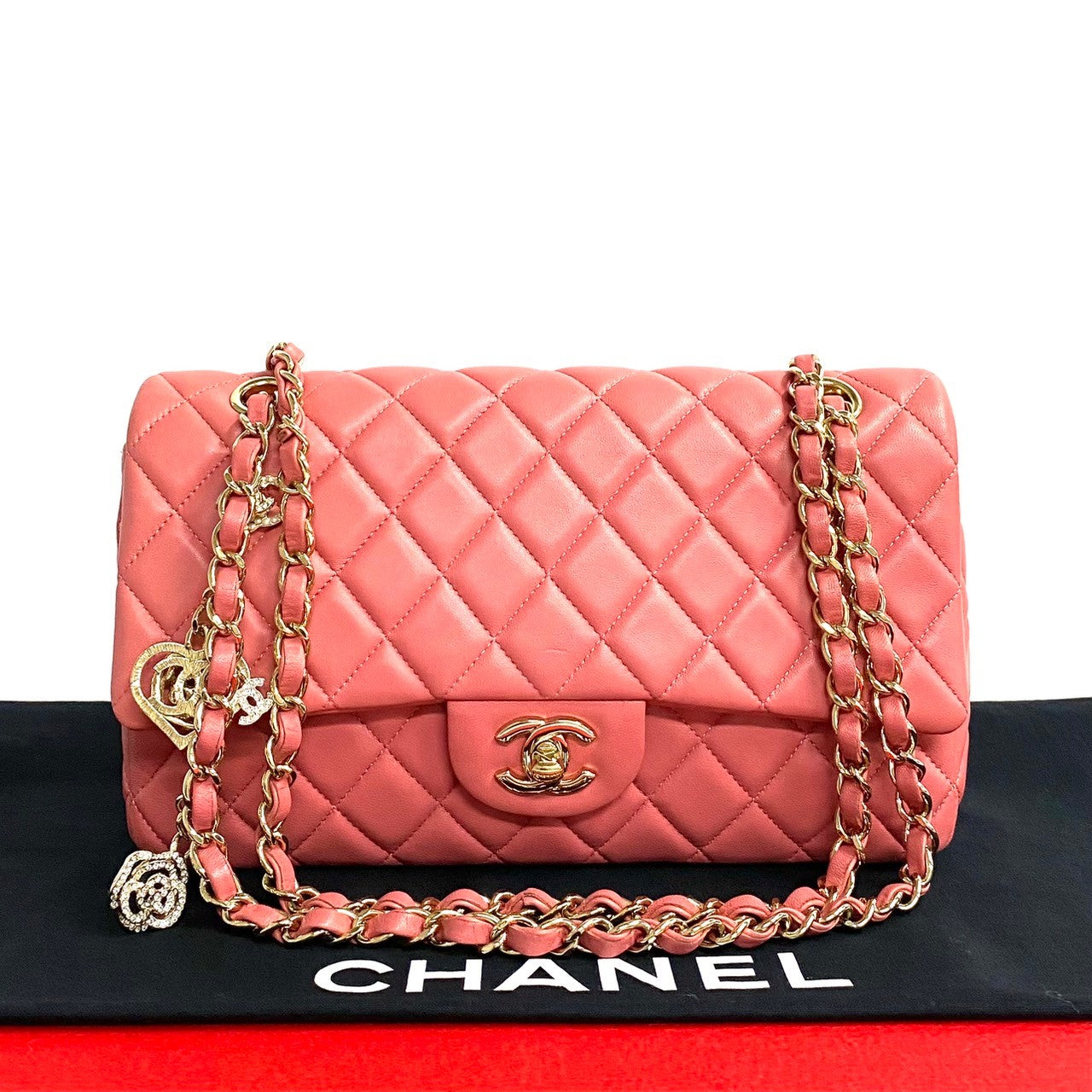 Chanel Medium Classic Single Flap Charm Bag  Leather Crossbody Bag