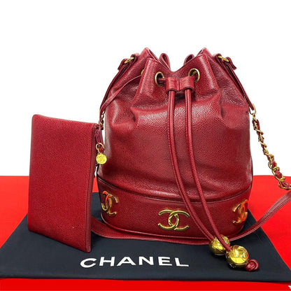 Chanel Triple CC Caviar Bucket Bag Leather Crossbody Bag in New Condition