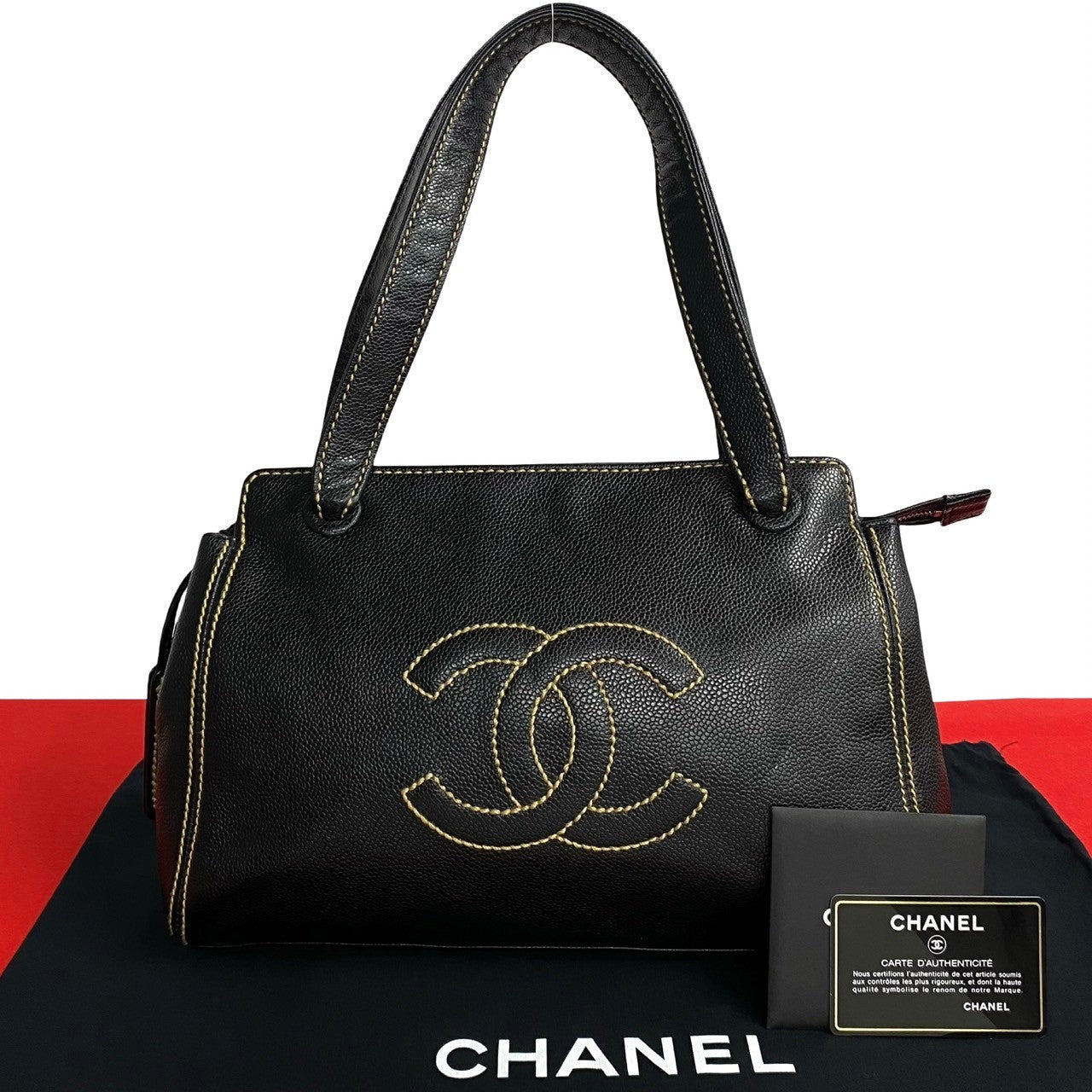 Chanel CC Caviar Zip Shoulder Bag Leather Shoulder Bag