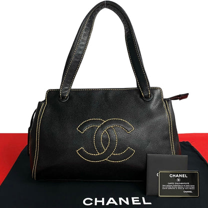 Chanel CC Caviar Zip Shoulder Bag Leather Shoulder Bag