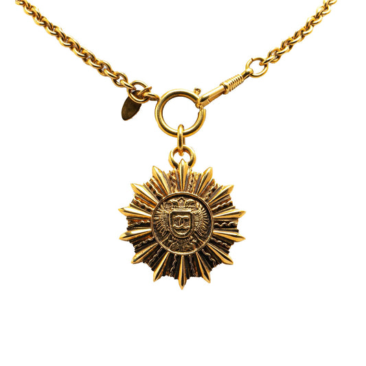 Gold Chanel Gold Plated Sunburst Medallion Pendant Necklace