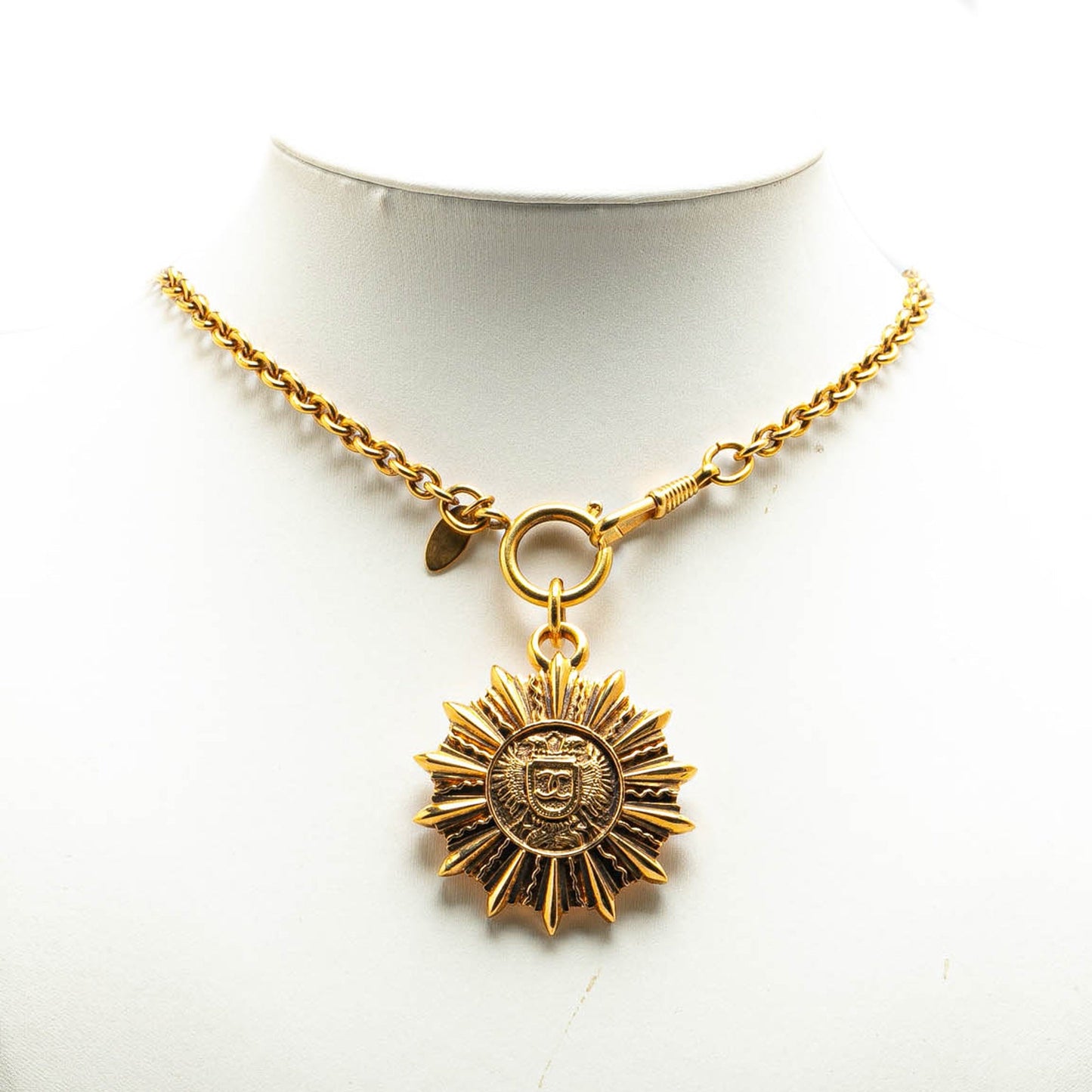 Gold Chanel Gold Plated Sunburst Medallion Pendant Necklace