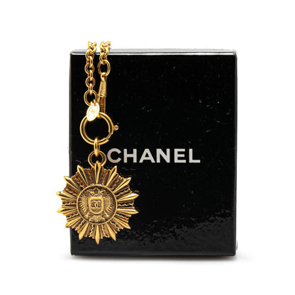 Gold Chanel Gold Plated Sunburst Medallion Pendant Necklace