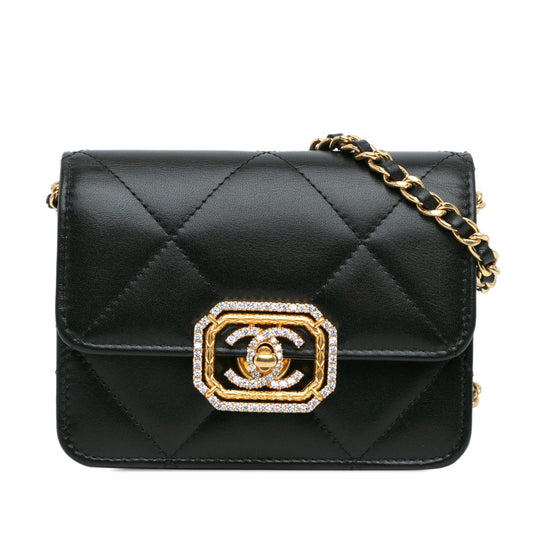 Chanel Sac Quilted Calfskin Strass Card Holder On Chain