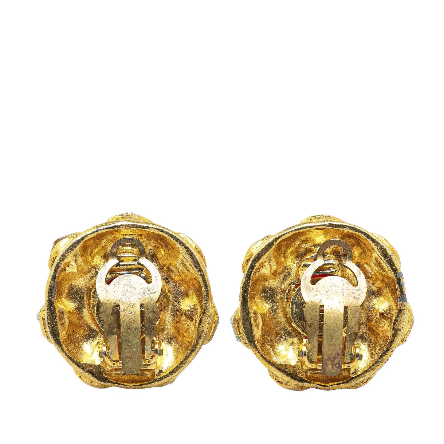 Gold Chanel Gold Plated Red Stone Rhinestones Clip on Earrings