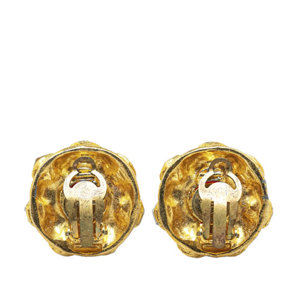 Gold Chanel Gold Plated Red Stone Rhinestones Clip on Earrings