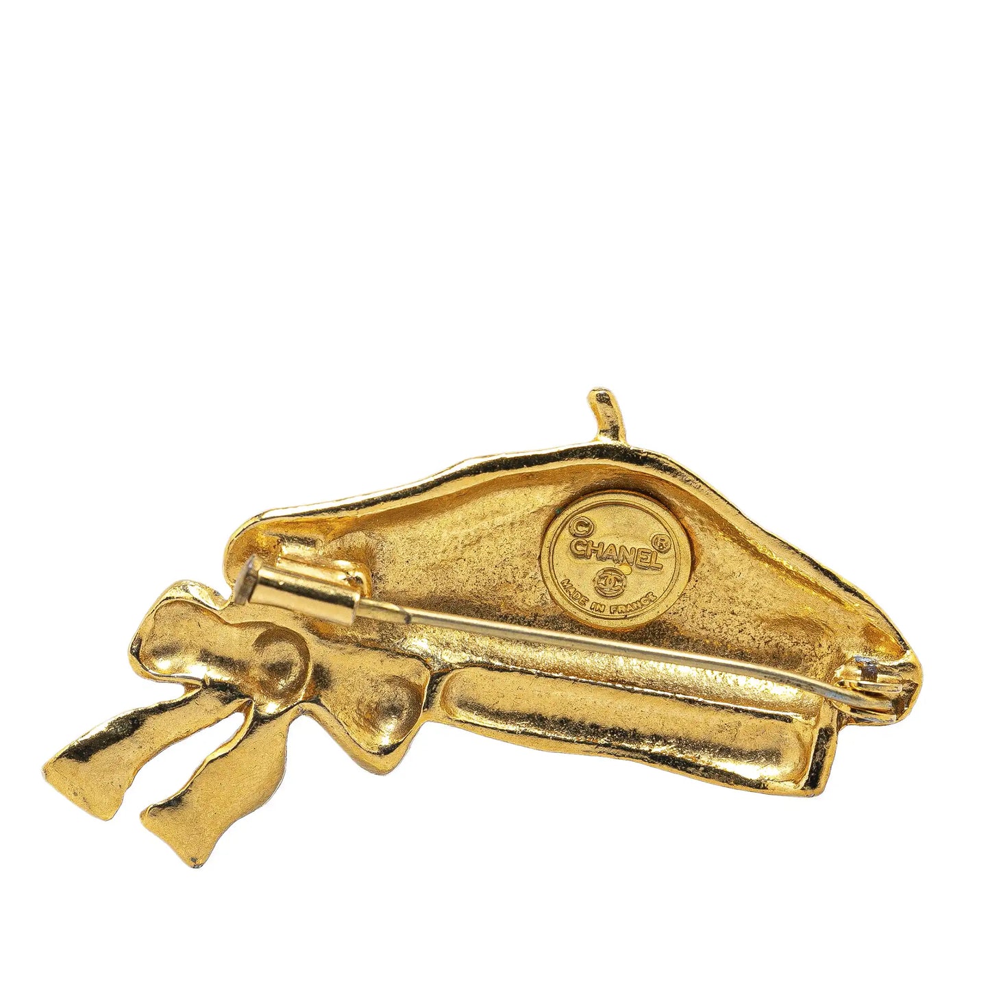 Gold Chanel Gold Plated Ribbon Brooch