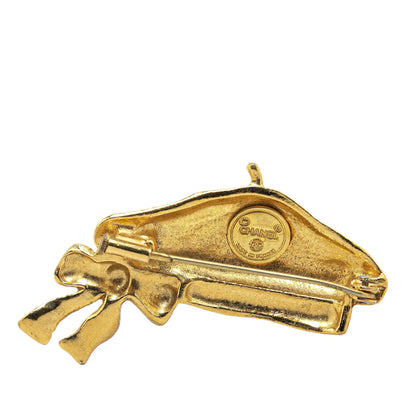 Gold Chanel Gold Plated Ribbon Brooch