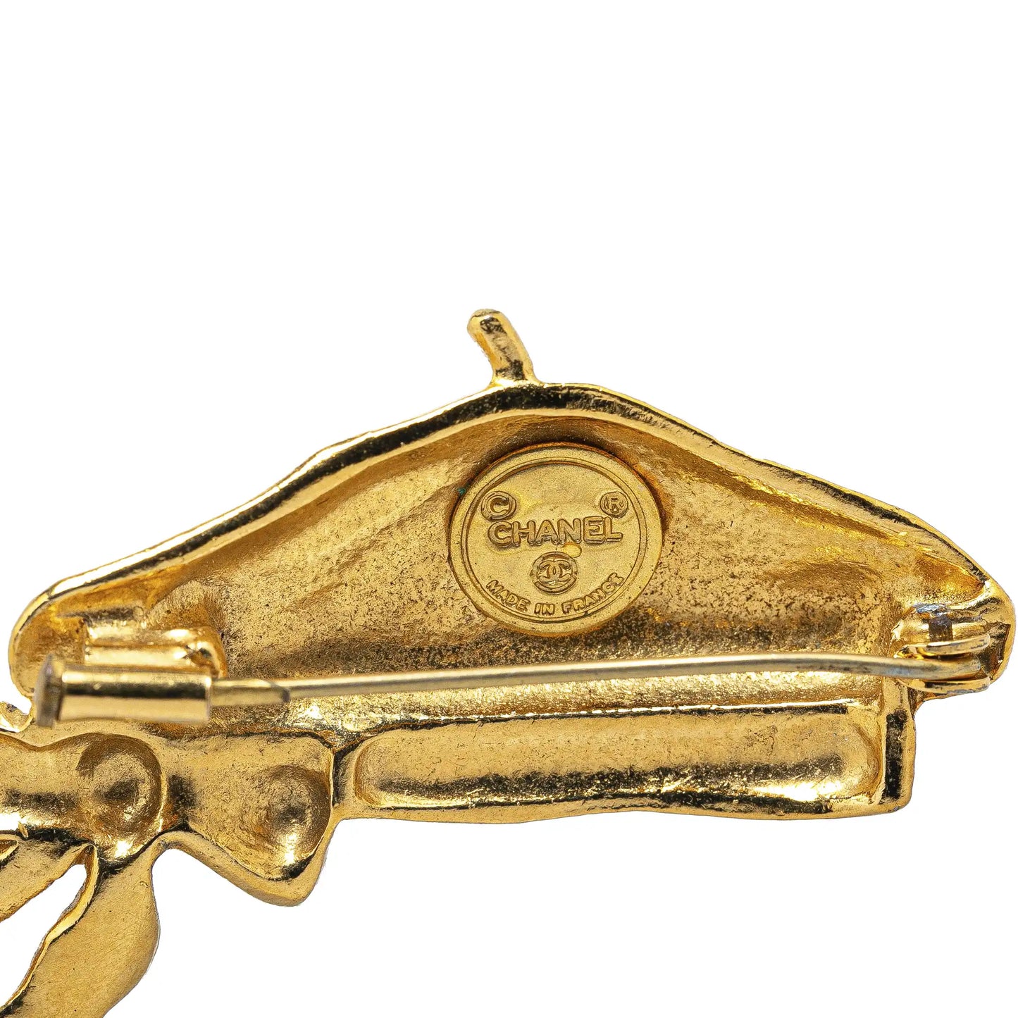 Gold Chanel Gold Plated Ribbon Brooch