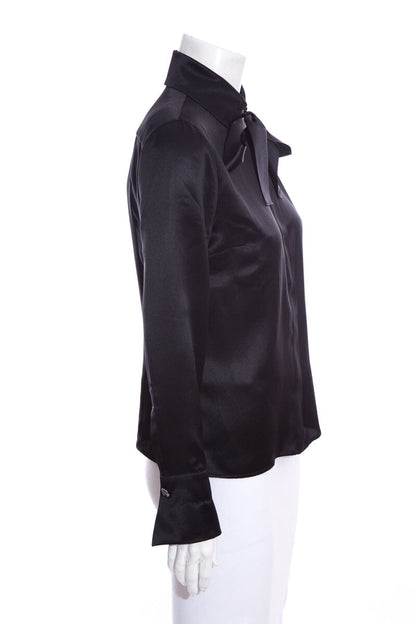 Chanel Black Silk Satin Blouse SZ 38