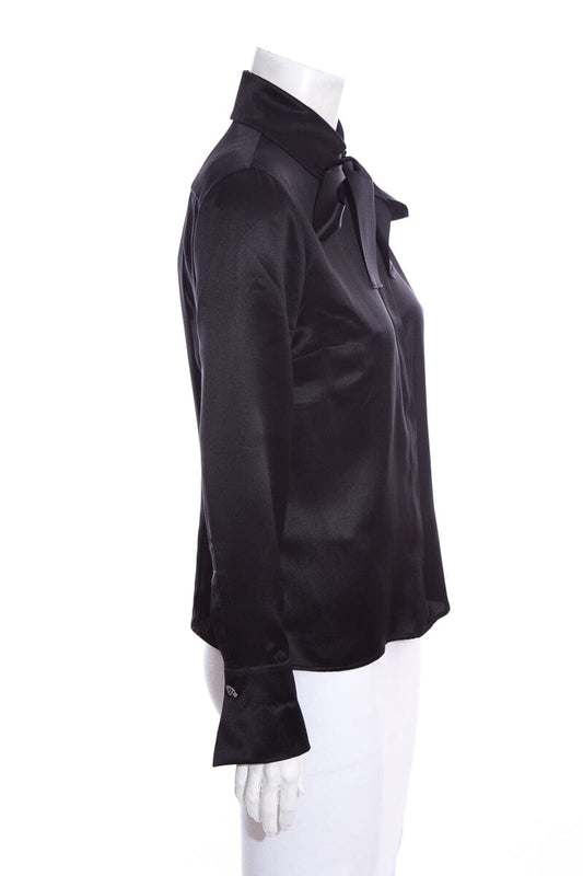 Chanel Black Silk Satin Blouse SZ 38