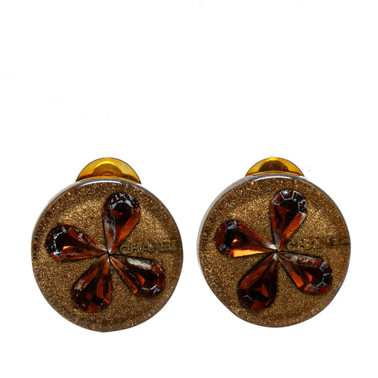 Gold Chanel Gold Plated Clover Clip on Earrings