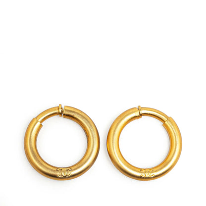 Gold Chanel Gold Plated CC Hoop Earrings