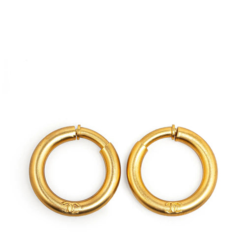 Gold Chanel Gold Plated CC Hoop Earrings