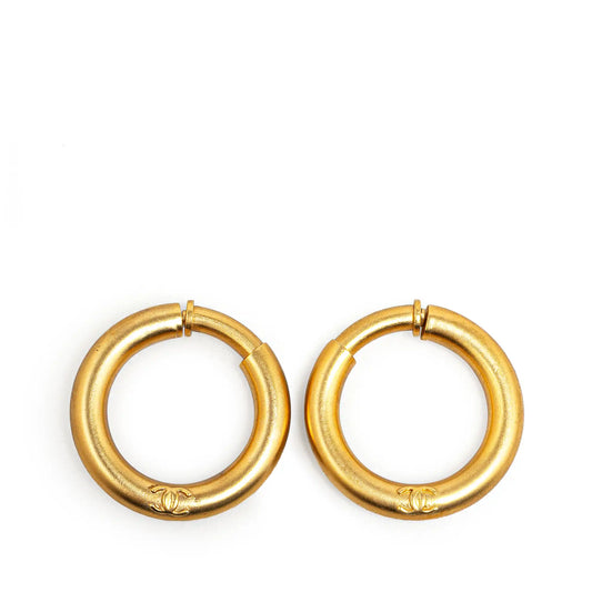 Gold Chanel Gold Plated CC Hoop Earrings
