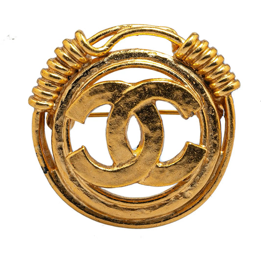 Gold Chanel Gold Plated CC Brooch