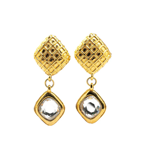 Gold Chanel Gold Plated Diamond Swing Clip On Earrings