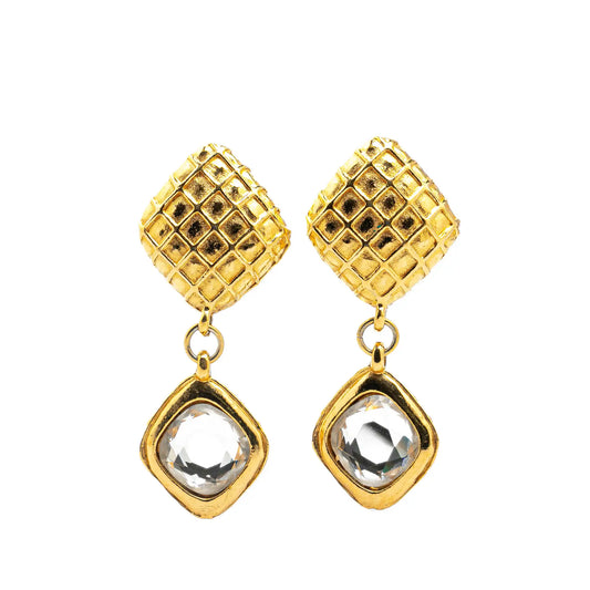 Gold Chanel Gold Plated Diamond Swing Clip On Earrings
