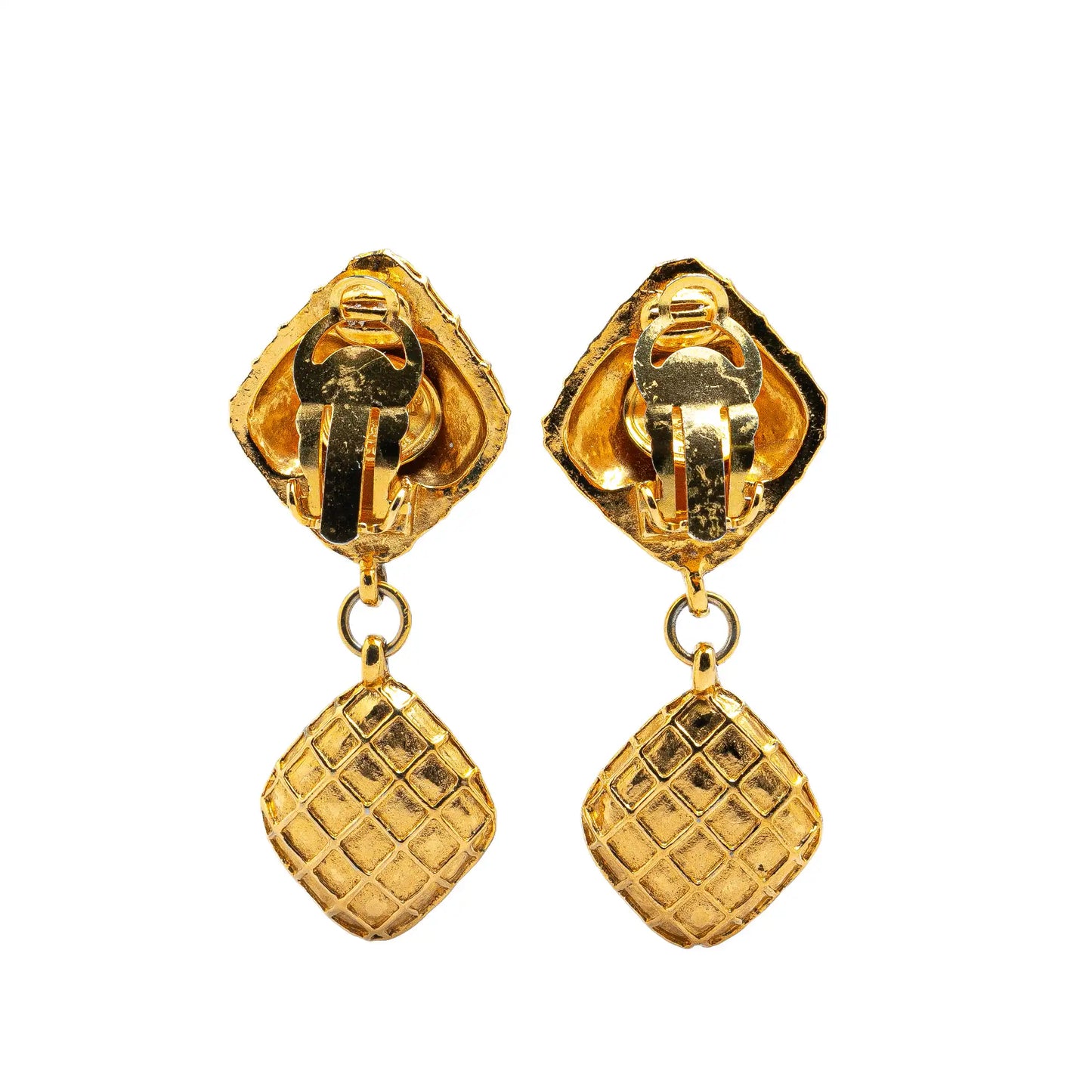Gold Chanel Gold Plated Diamond Swing Clip On Earrings