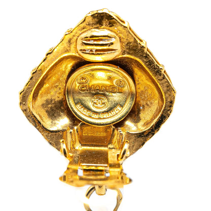 Gold Chanel Gold Plated Diamond Swing Clip On Earrings