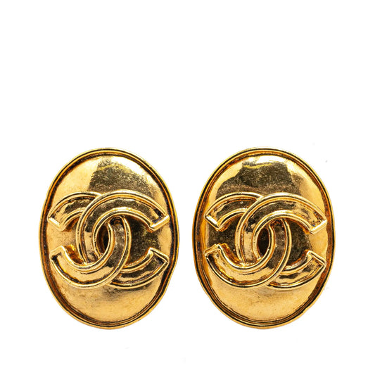 Gold Chanel Gold Plated CC Clip On Earrings