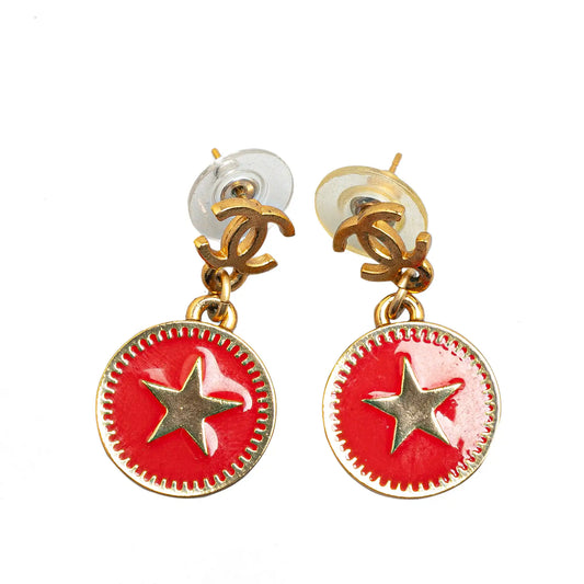 Gold Chanel Gold Plated Mini Nico Swing American Star Push Back Earrings