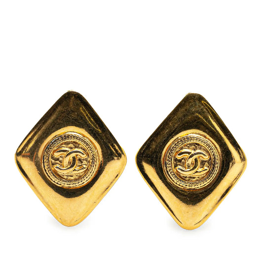Gold Chanel Gold Plated CC Clip On Earrings