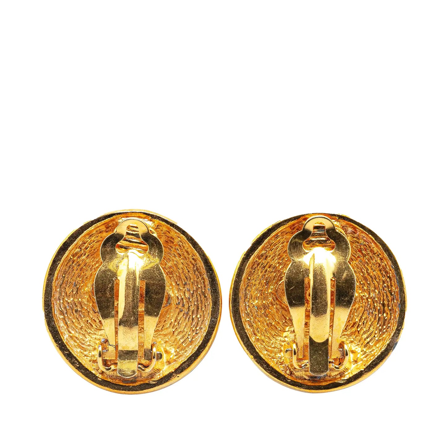 Gold Chanel Gold Plated CC Quilted Round Clip on Earrings