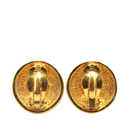 Gold Chanel Gold Plated CC Quilted Round Clip on Earrings