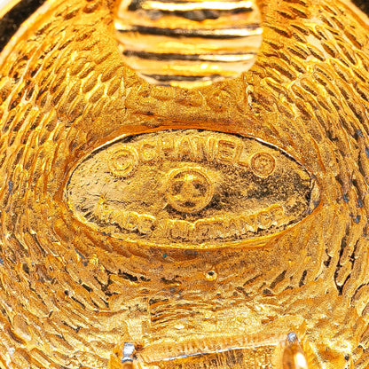 Gold Chanel Gold Plated CC Quilted Round Clip on Earrings