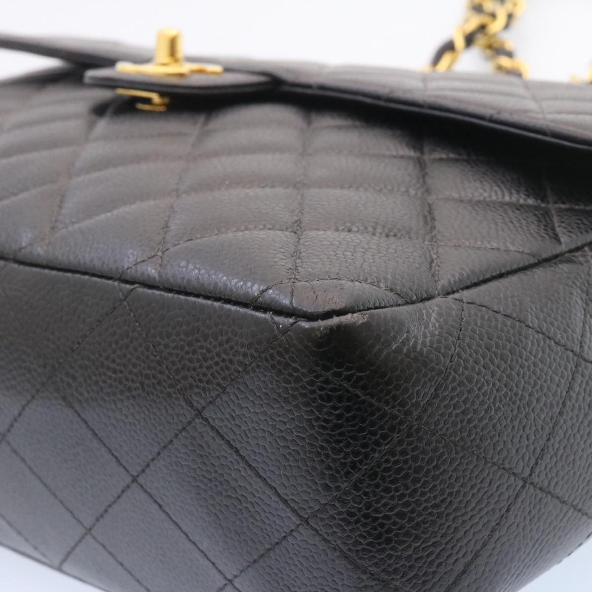 CHANEL Big Matelasse Flap Chain Shoulder Bag Caviar Skin Black Gold 25984SA