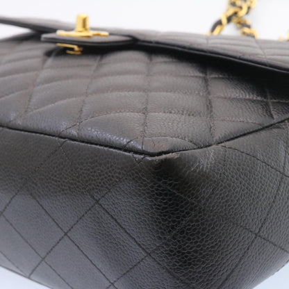 CHANEL Big Matelasse Flap Chain Shoulder Bag Caviar Skin Black Gold 25984SA