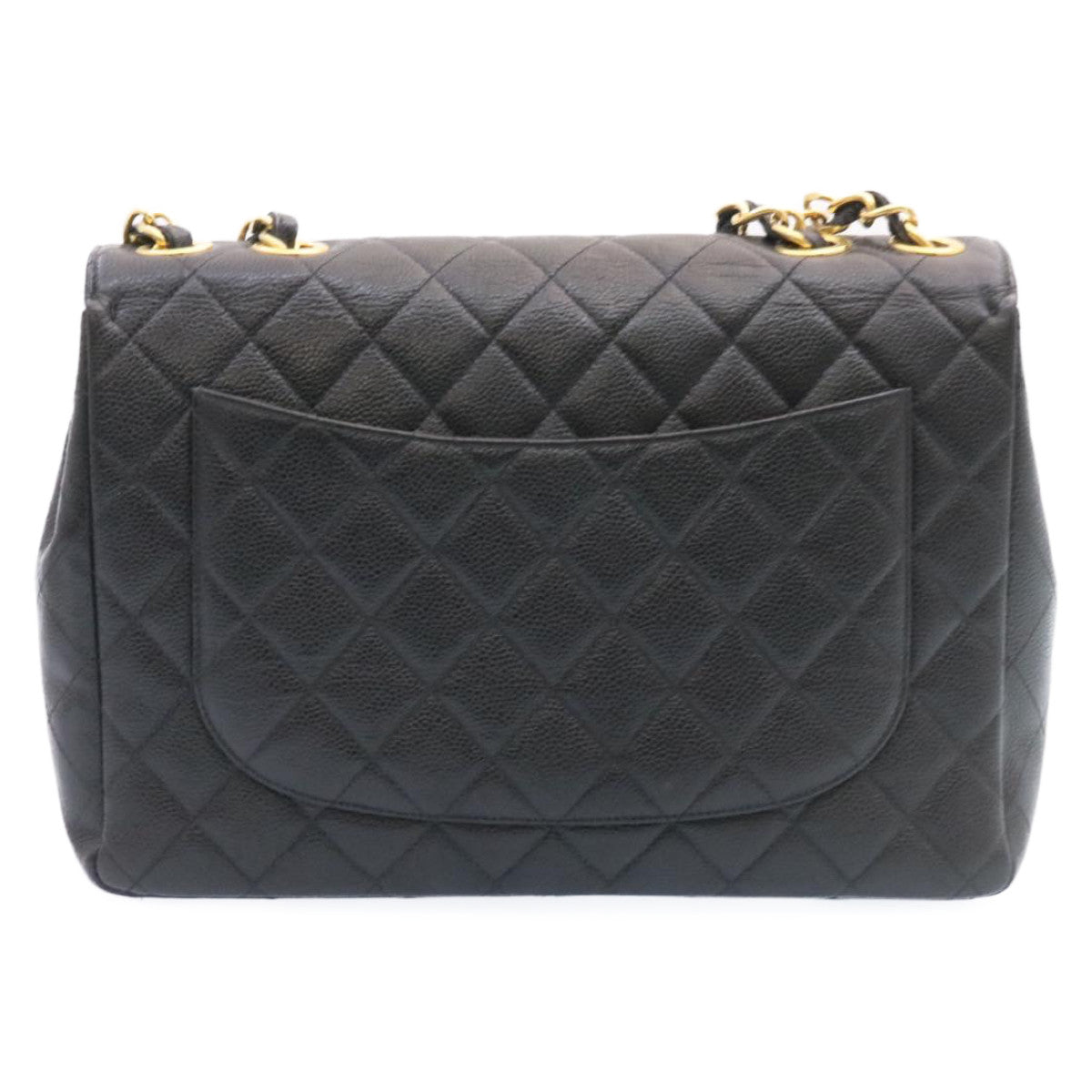 CHANEL Big Matelasse Flap Chain Shoulder Bag Caviar Skin Black Gold 25984SA