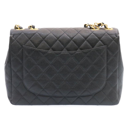 CHANEL Big Matelasse Flap Chain Shoulder Bag Caviar Skin Black Gold 25984SA