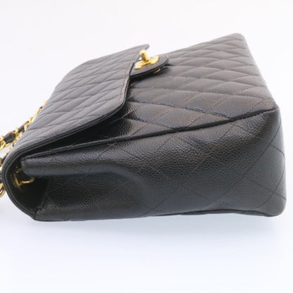CHANEL Big Matelasse Flap Chain Shoulder Bag Caviar Skin Black Gold 25984SA