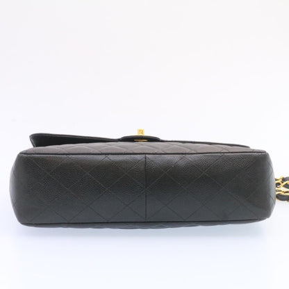 CHANEL Big Matelasse Flap Chain Shoulder Bag Caviar Skin Black Gold 25984SA