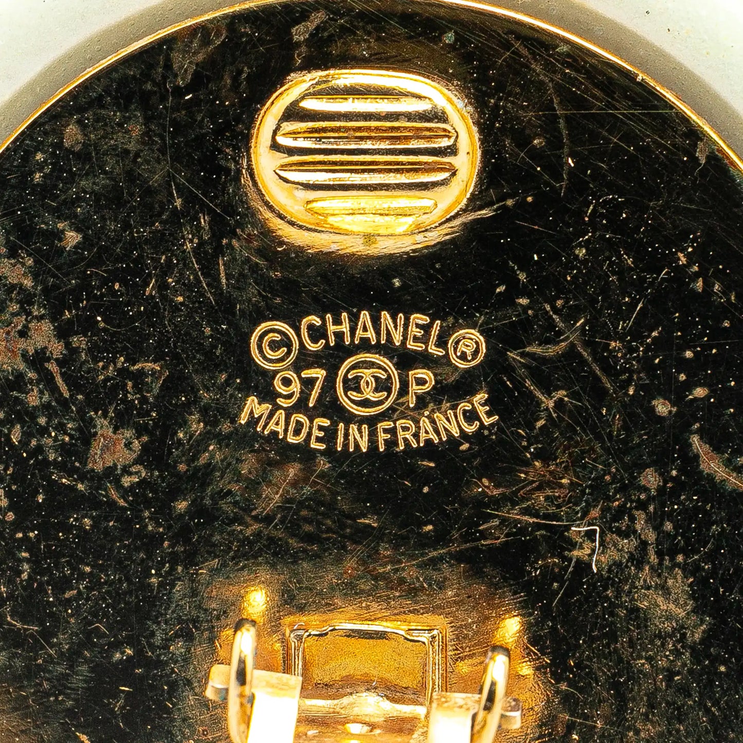 Green Chanel Gold Plated Resin CC Round Clip On Earrings