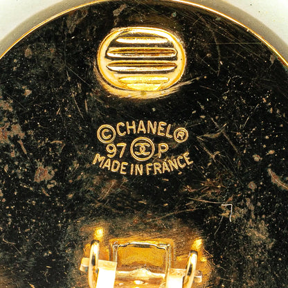 Green Chanel Gold Plated Resin CC Round Clip On Earrings