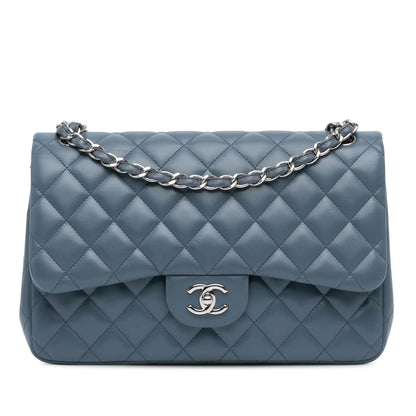 Blue Chanel Jumbo Classic Lambskin Double Flap Shoulder Bag